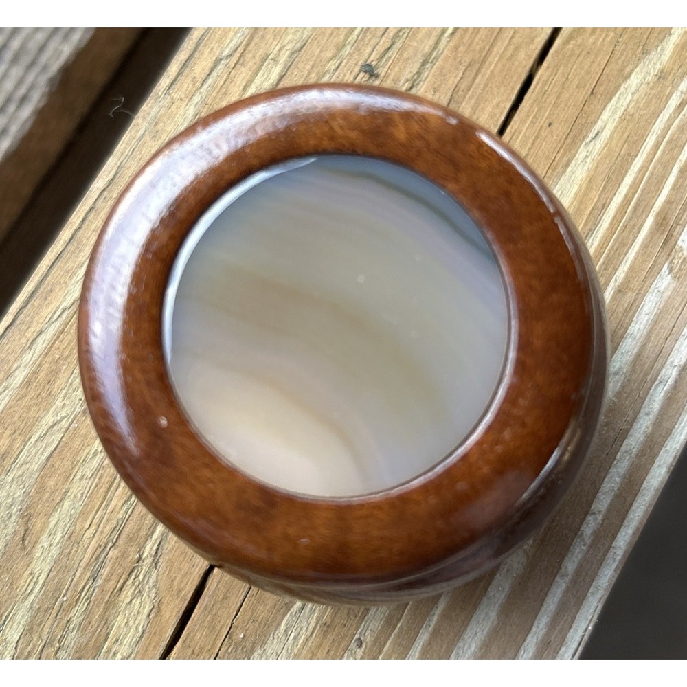 Vtg Brazilian Hardwood Trinket Box Natural Agate Stone Handcrafted MCM Boho-Chic